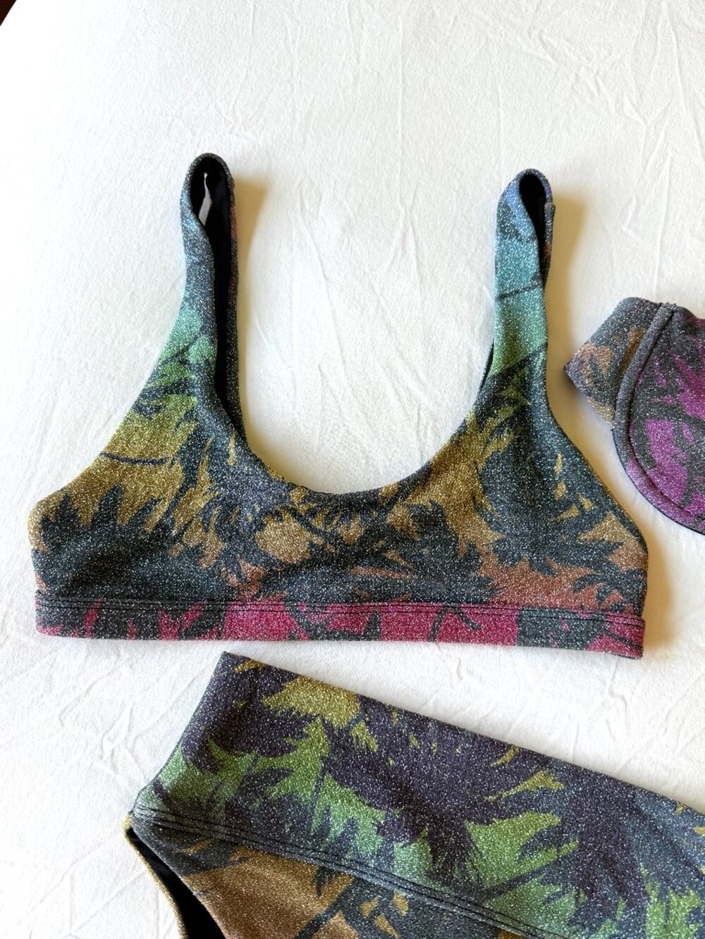 RARE 3pc Beach Riot x Revolve Bikini In Sparkly Rainbow Palm Madness Print - Picture 11 of 16